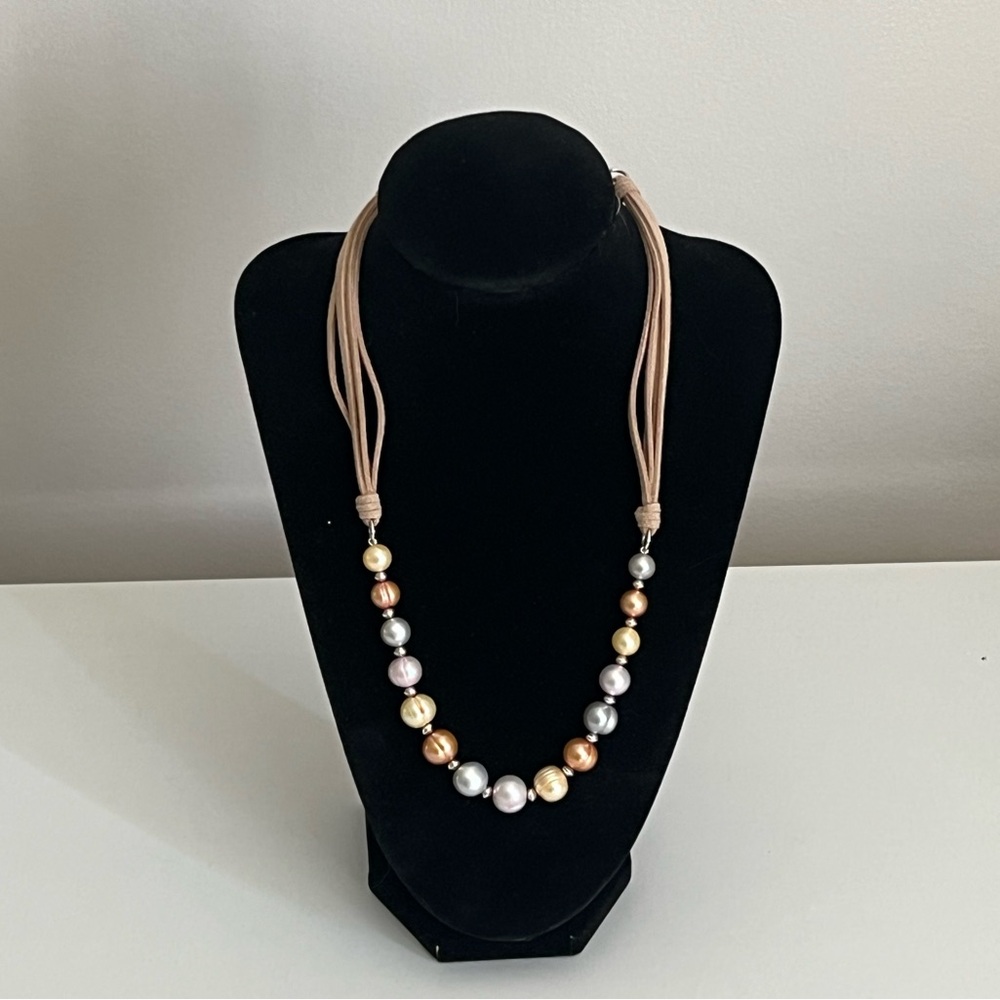 Honora Multicolor Pearl Necklace with Tan Cord